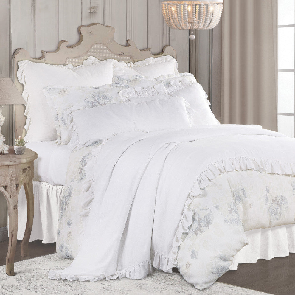 Rosaline Washed Linen Comforter Set, 3PC, Super Queen