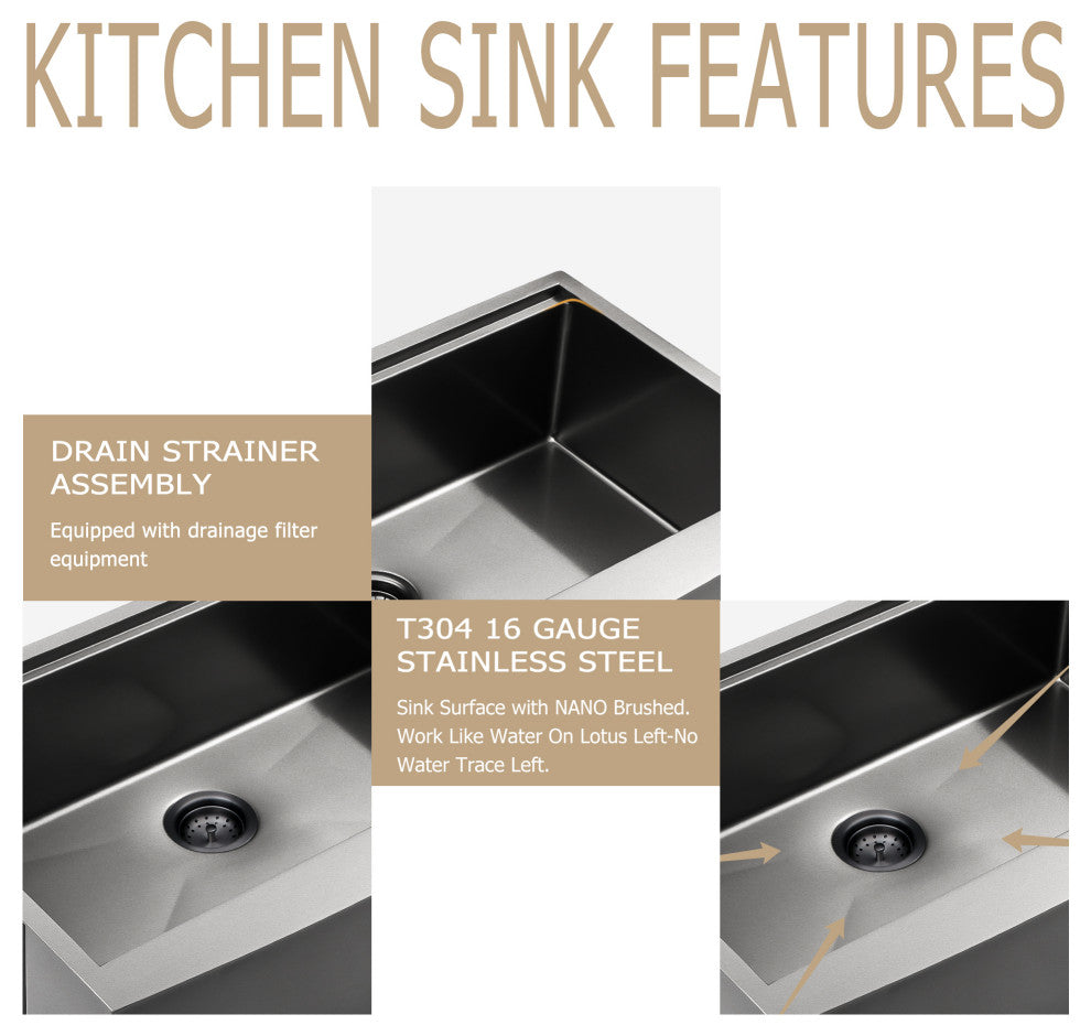 Farmhouse Apron T-304 Stainless Steel Deep Basin Kitchen Sink, Gunmetal Black, 30x22x10 in