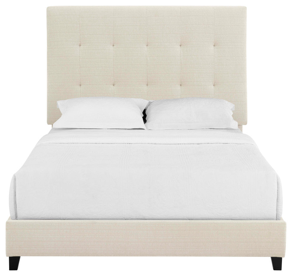 Legends Home Queen Size Beige Tufted Upholstered Platform Bed