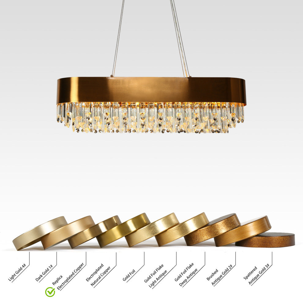 LNC Icarium 10-Light 37" Modern Rectangle Crystal Kitchen Island Light, Brass