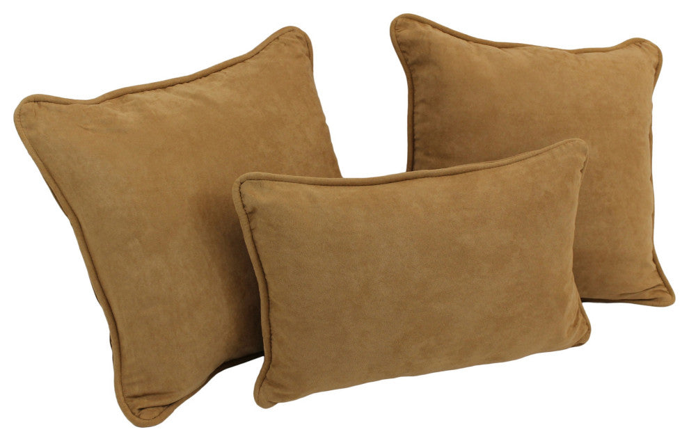 Double-Corded Solid Microsuede Throw Pillows With Inserts, Set of 3, Camel