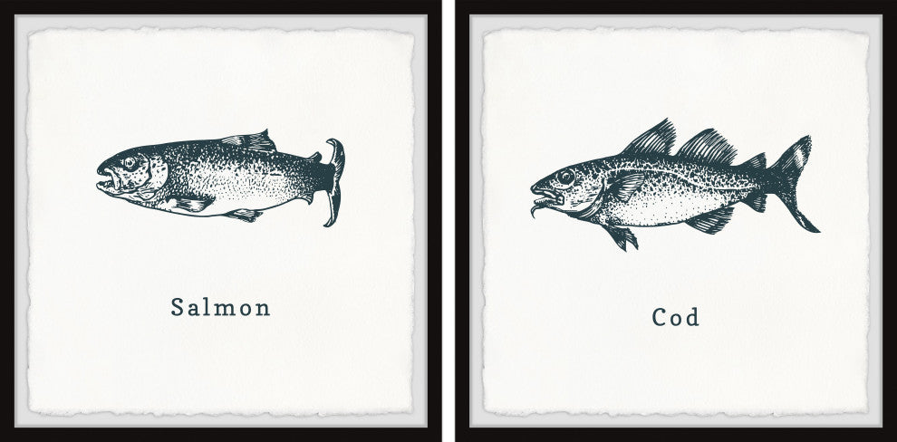 Salmon and Cod Diptych, 2-Piece Set, 32x32 Panels