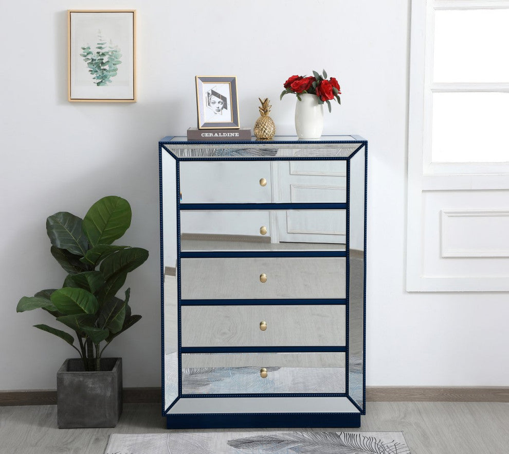 Elegant MF53026BL 34"Mirrored Chest, Blue
