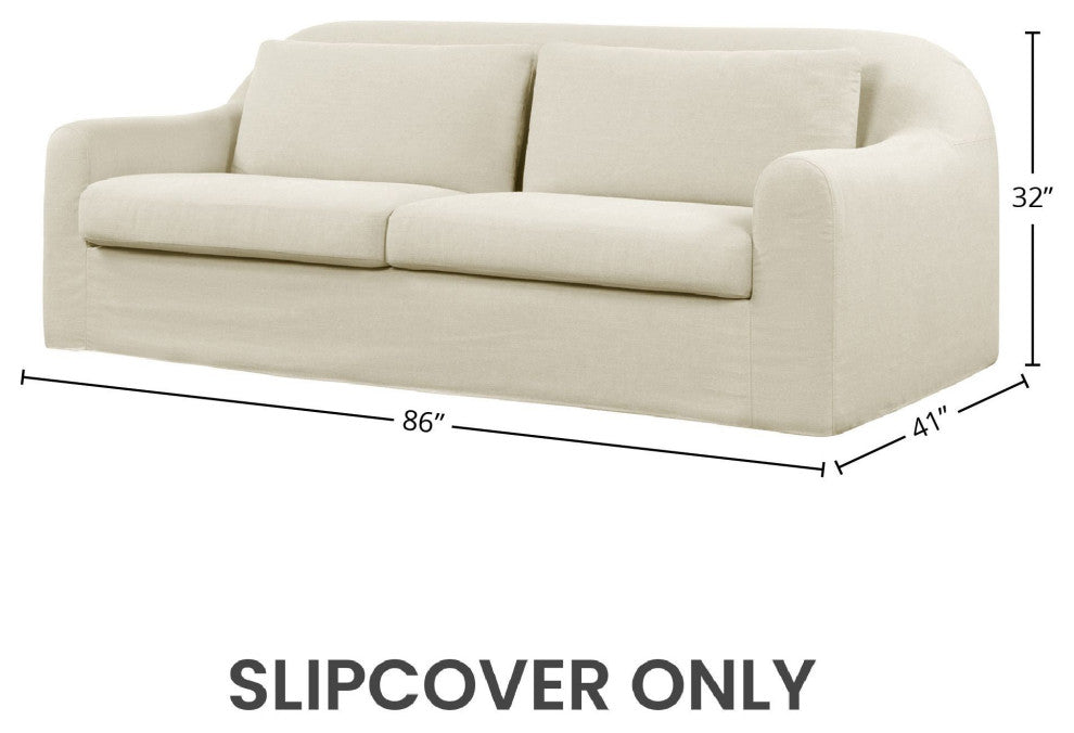Las Vegas 86"W Upholstered Slipcover Only, Linen Ivory