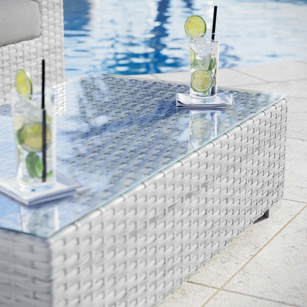 Lounge Coffee Table, Rectangular, Rattan, Wicker, Gray, Modern, Outdoor