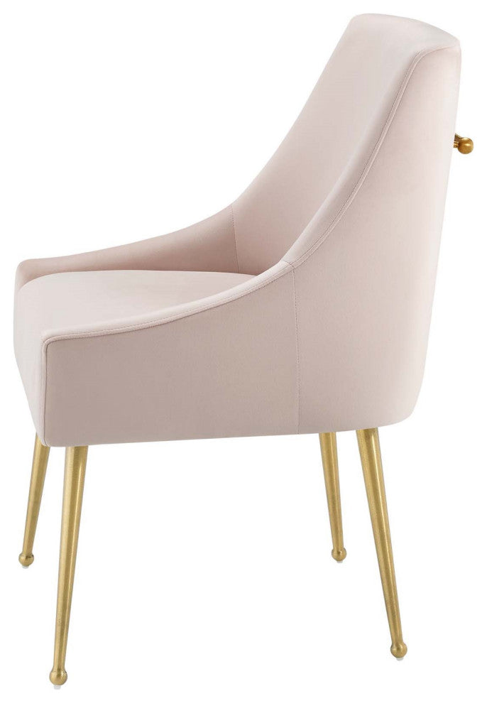 Contemporary Dining Room Side Dining Chair, Velvet Fabric Stainless Metal, Pink