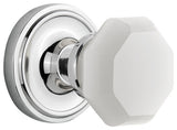 Classic Rosette Passage Waldorf White Milk Glass Knob, Bright Chrome