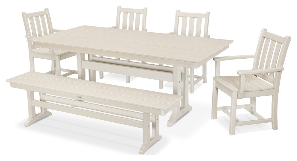POLYWOOD Traditional Garden 6-Piece Farmhouse Dining Set with Bench