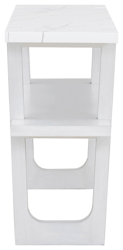 TATEUS Narrow Console Table with Marble-Effect Top for Entryway and Living Room, Antique White
