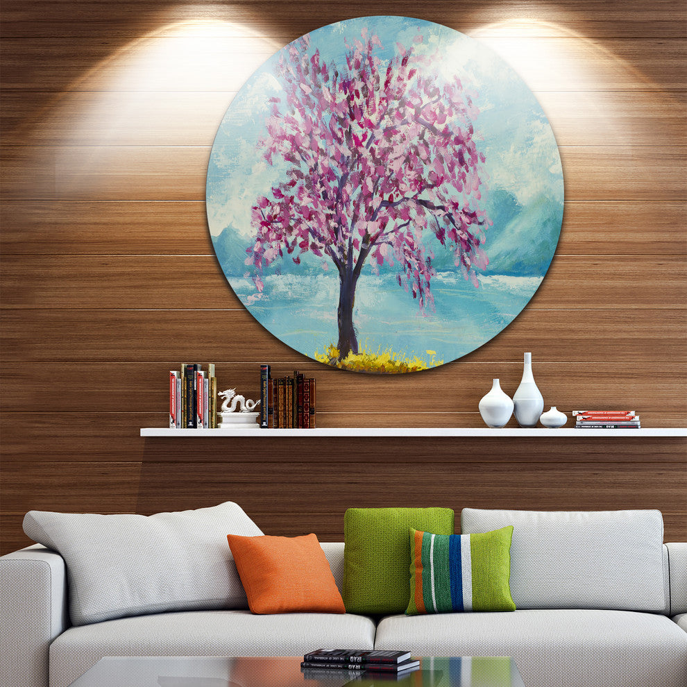 Blooming Sakura Flowers, Floral Round Wall Art, 11"