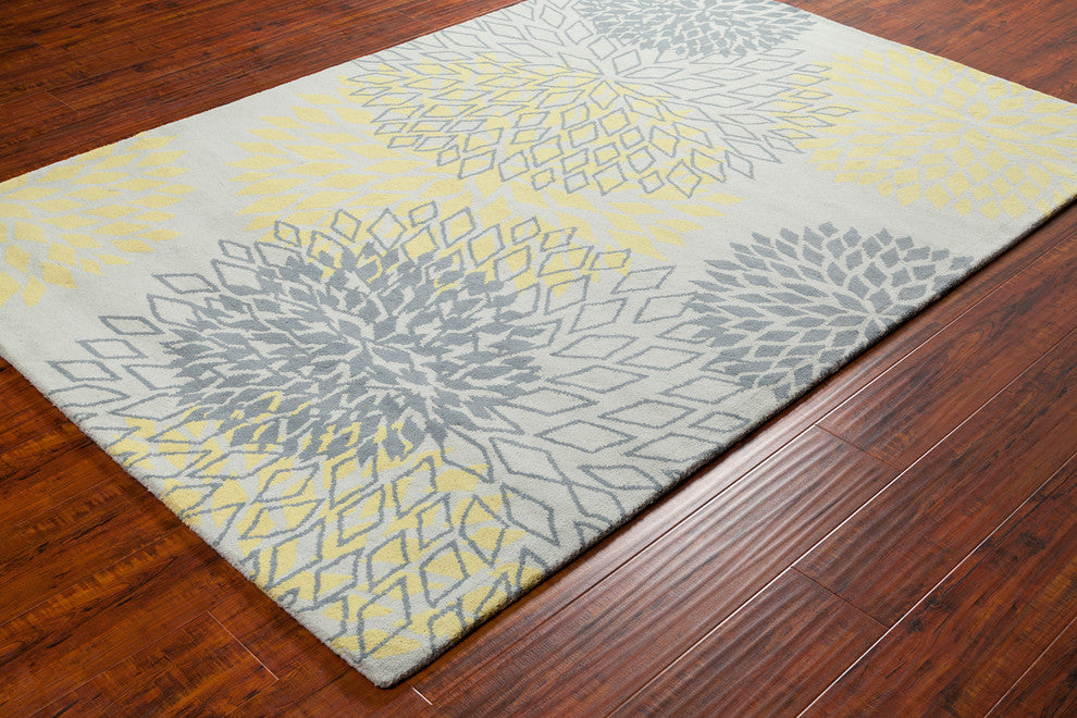 Stella Contemporary Area Rug, Gray and Yellow, 5'x7'6"