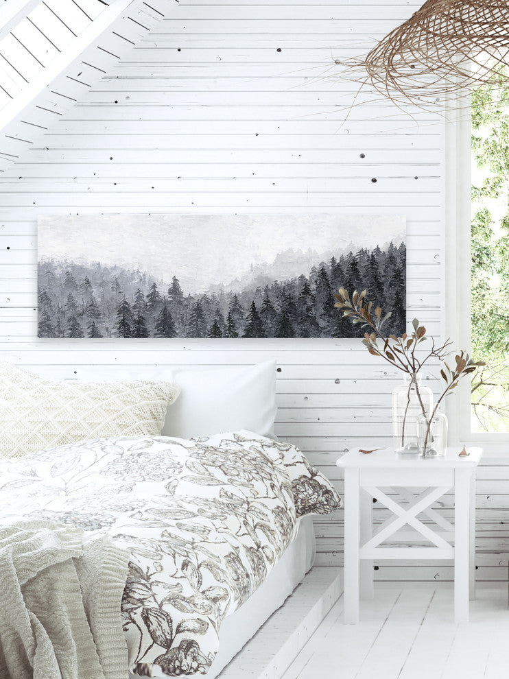 "Winter Pine Trees" Painting Print on Wrapped Canvas, 60x20