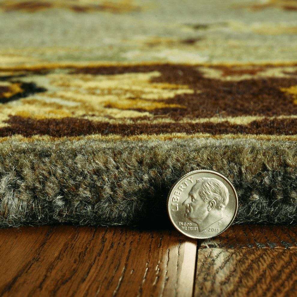 2' X 7' Grey Or Mocha Floral Vines Bordered Wool Runner Rug