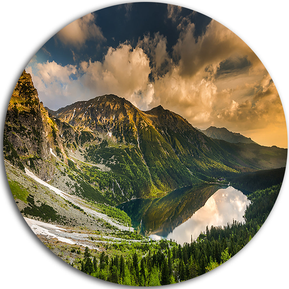 Dramatic Sky Over Alpine Lake, Landscape Disc Metal Wall Art, 11"