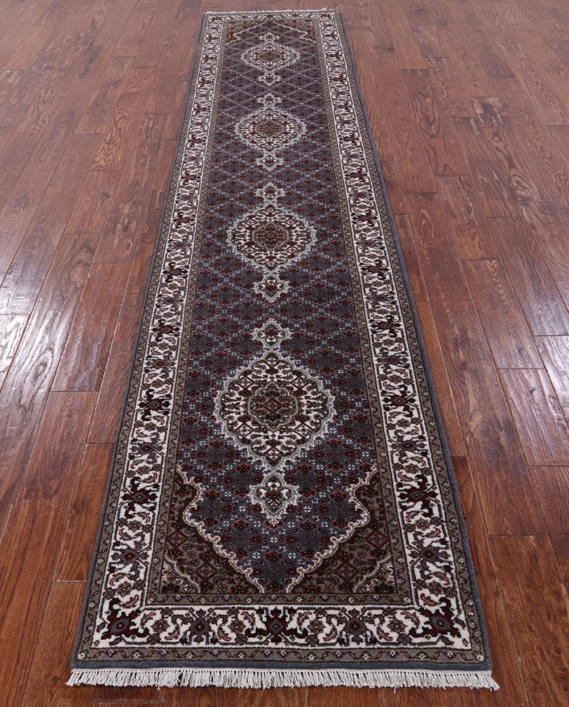 2' 6" X 12' 1" Wool and Silk Persian Tabriz Hand Knotted Runner Rug Q8949