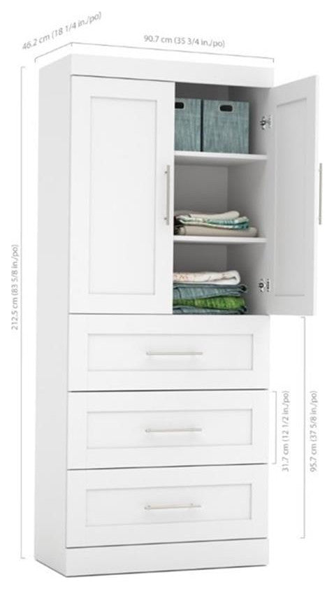 Bestar Pur 36W Wardrobe with Drawers in White - Engineered Wood