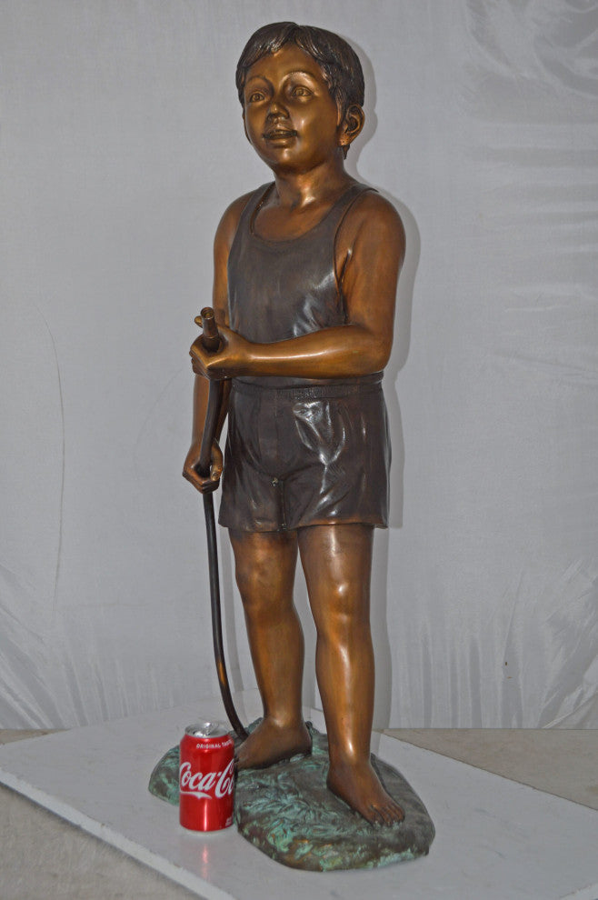 A Boy Holding A Garden Hose Bronze Statue Fountain