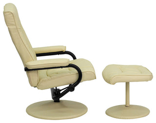 Multi-Position Recliner and Ottoman with Wrapped Base in Cream LeatherSoft