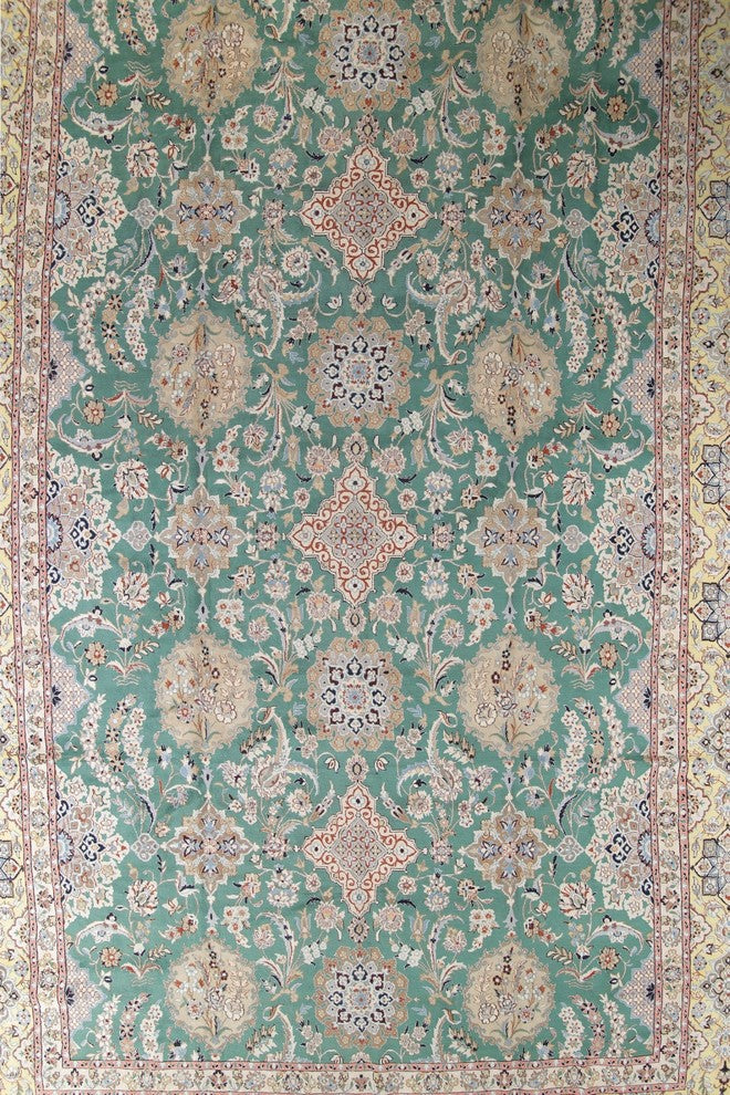 Persian Style Handmade Traditional Nain Oriental Area Rug, Green, 26'0"X16'1"