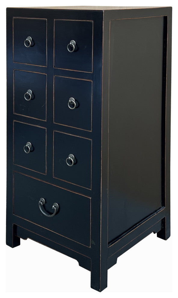 Oriental Black 7 Drawers Slim Narrow Chest Cabinet Stand Hcs7704