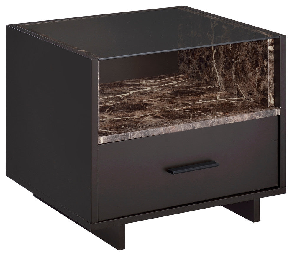 Brant Nightstand in Espresso and Faux Marble