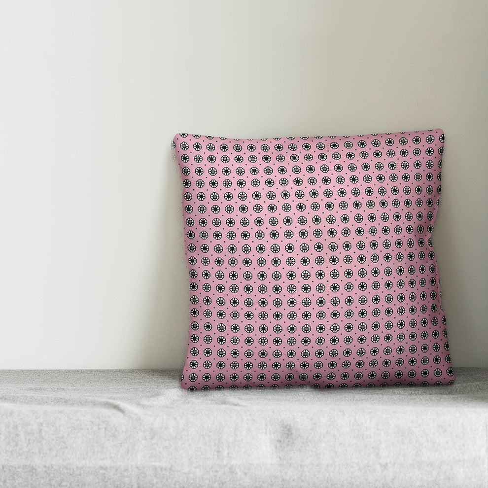 Pixel Floral Pattern, Pink Outdoor Throw Pillow, 18"x18"