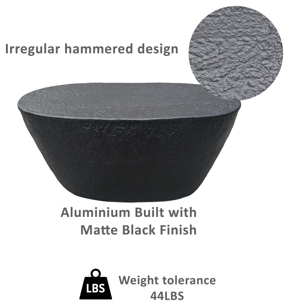Josi 36" Coffee Table Hammered Design Matte Black Aluminum Frame