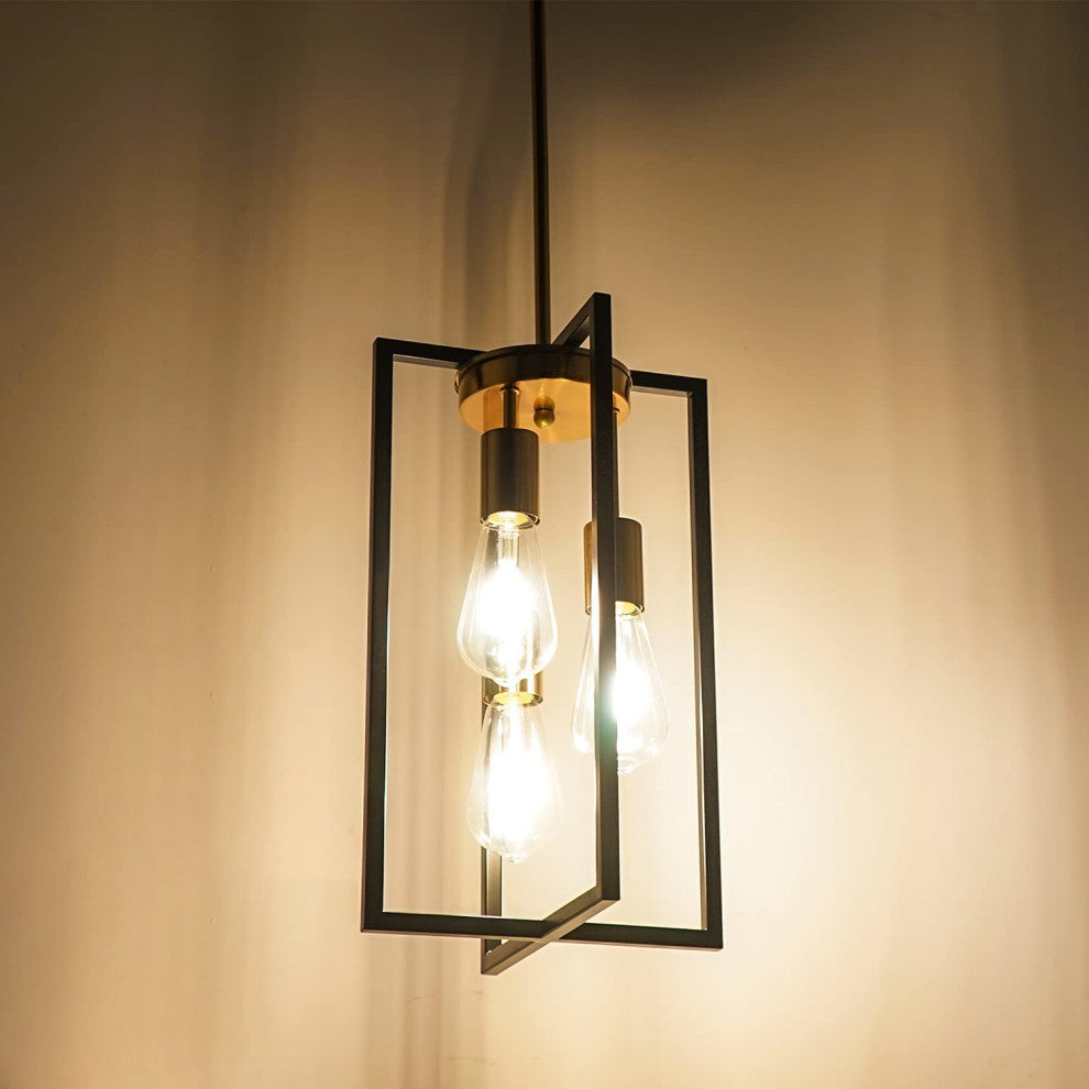 3 Light  Black and Gold Pendant Light Modern Lantern Chandelier