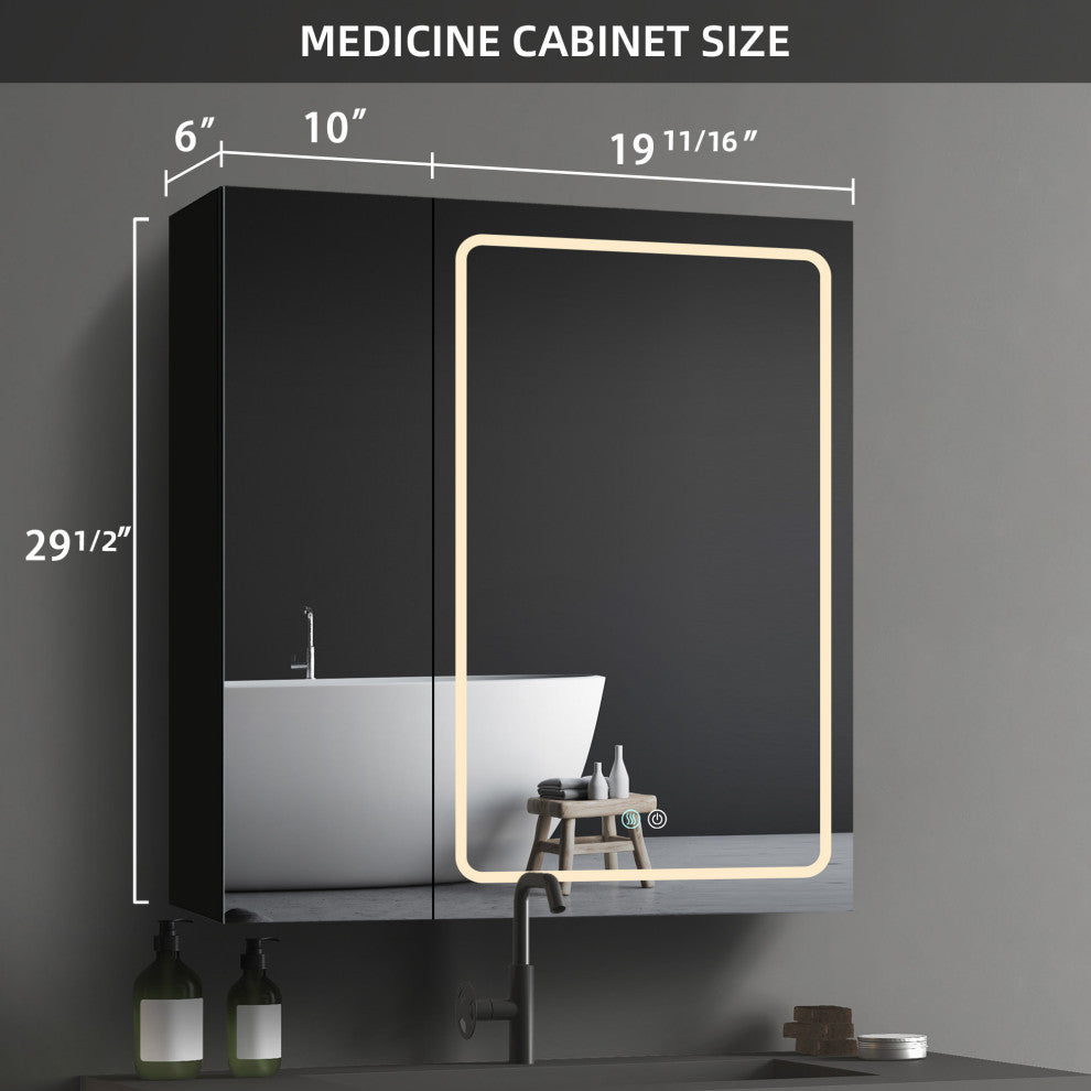 30"x30" Surface Mount Frameless LED Medicine Cabinet With Anti-Fog and Dimmable, Right Door