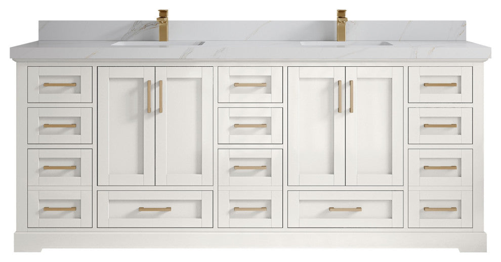 Boston 84" Double Sink Bath Vanity in Alabaster 2" Calacatta Sienna