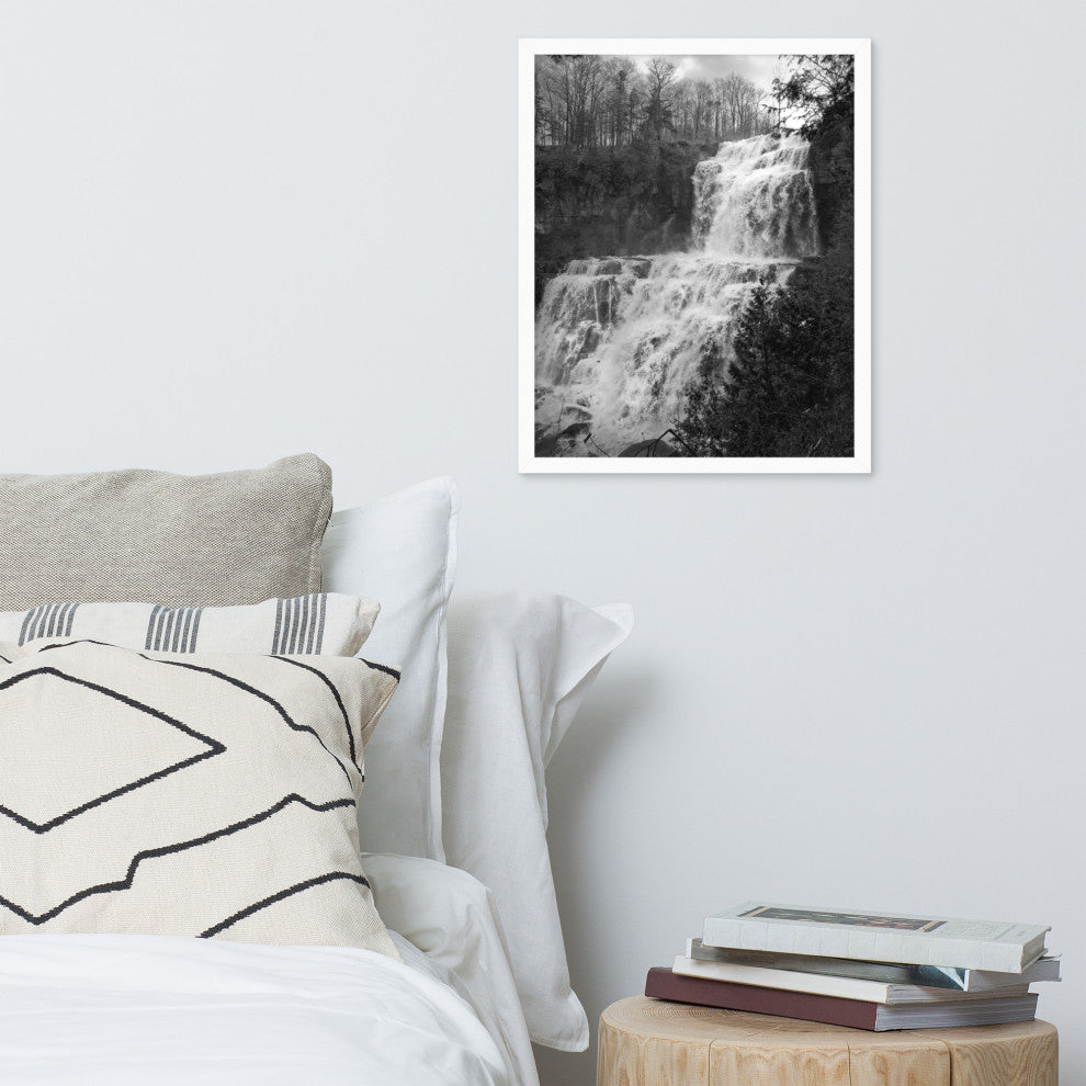 Chittenango Waterfall in Black and White Framed Photo Paper Wall Art Prints, White, 16" X 20"
