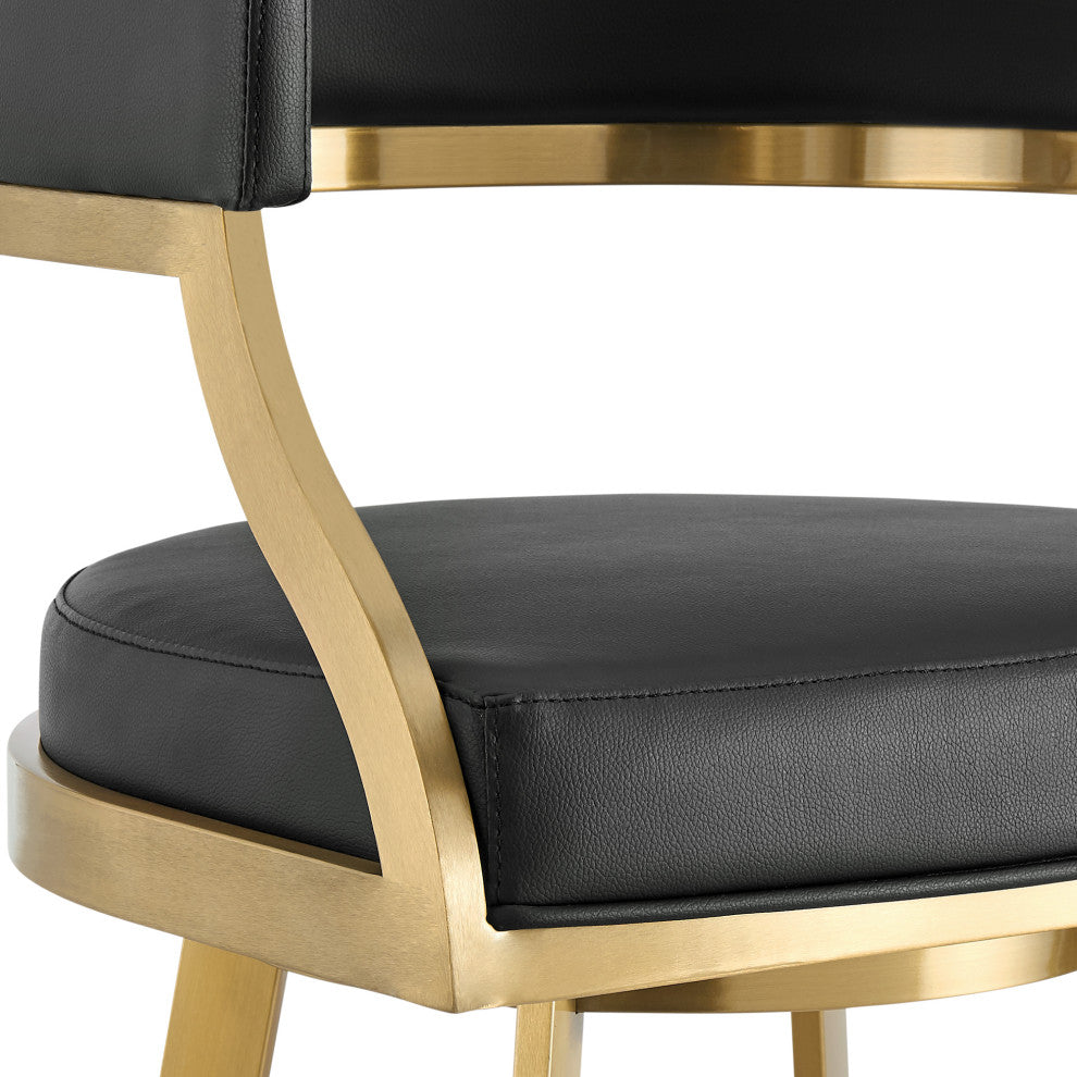 Saturn Gold Brushed Swivel Counter Stool, Black, 30"