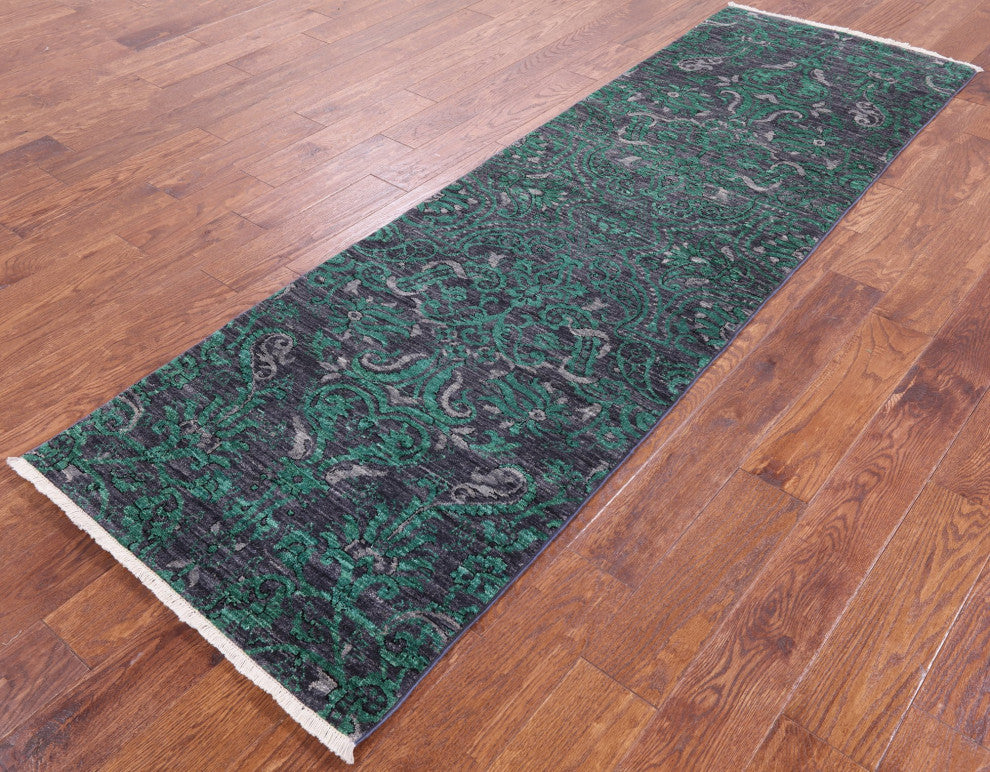 2' 7" X 8' 4" Runner Handmade William Morris Wool Rug Q4282
