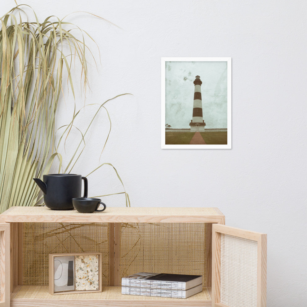 Aged Bodie Lighthouse Landscape Framed Photo Paper Wall Art Prints, White, 12" X 16"
