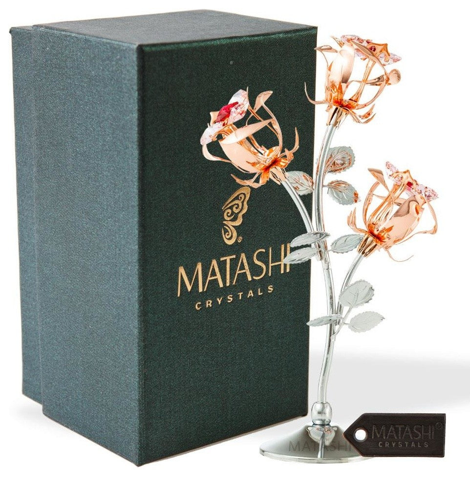 Rose Gold and Chrome Plated Rose Flower Tabletop Ornament