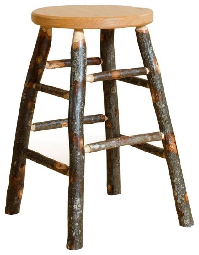 Hickory Log Kitchen Stool, Hickory & Oak, 18 Inch