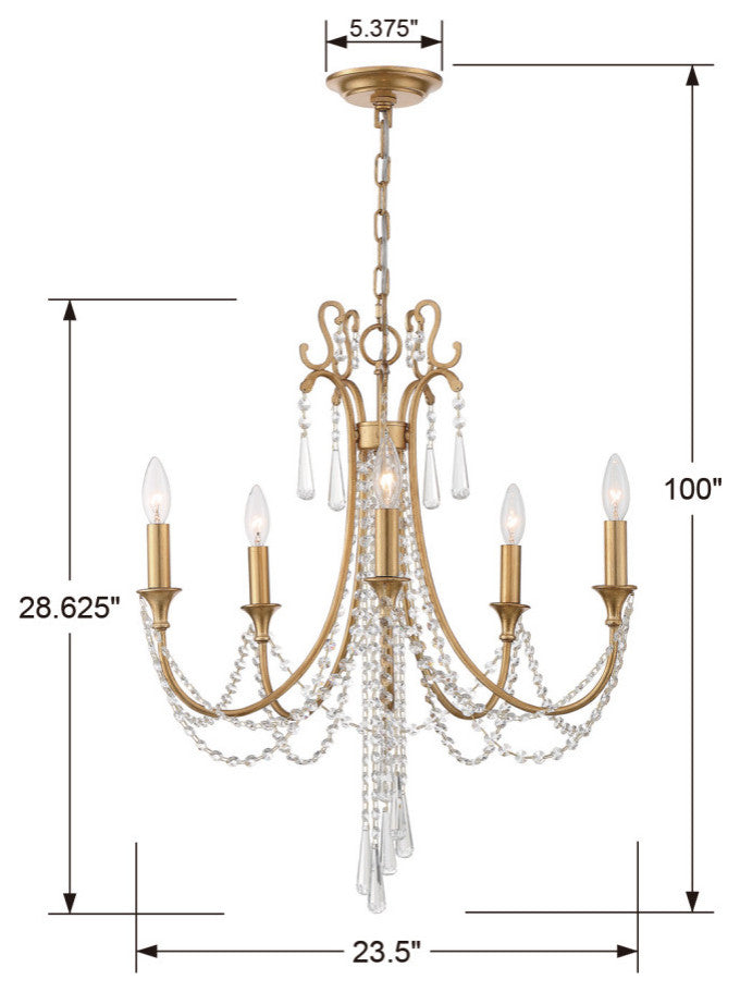 Crystorama ARC-1905-GA-CL-MWP, 5-Light Chandelier, Antique Gold
