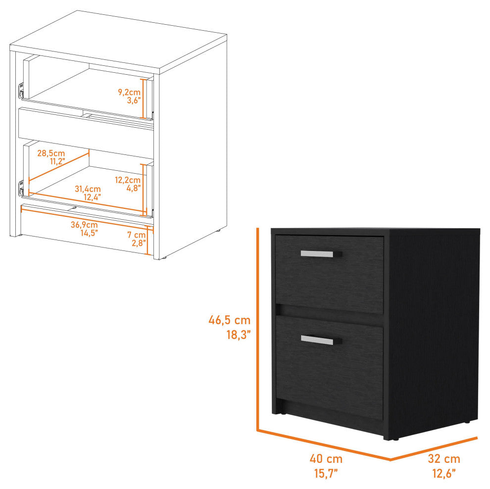 Myrtle 2-Drawer Nightstand, Black