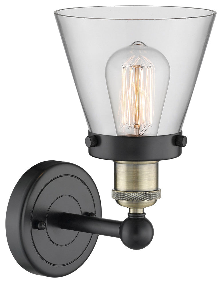 Small Cone 1-Light 7" Sconce, Black Antique Brass Finish, Clear Shade