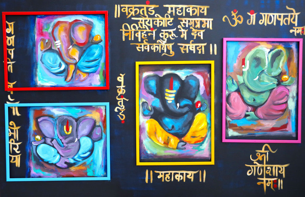 Abstract GANESHA Texture Painting, spiritual abstract expressionism figurative