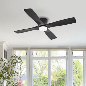 54" 4 Blades Indoor Flush Mount Ceiling Fan, Light Kit, Black
