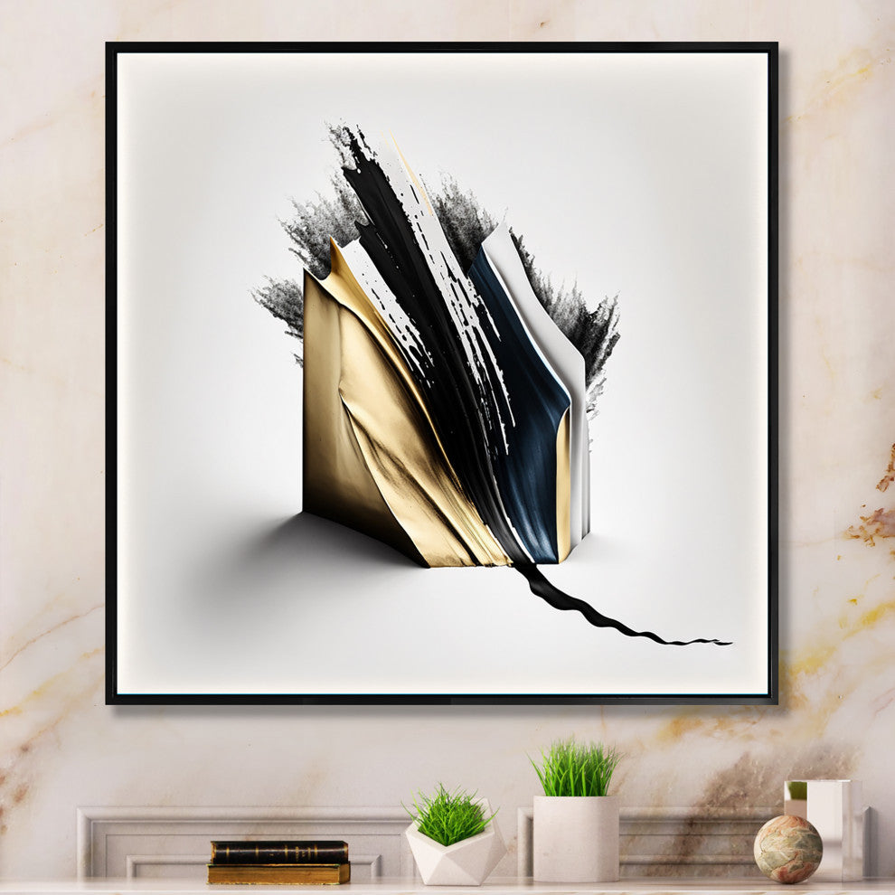 Black And Gold Cubic Expression VI Framed Canvas, 36x36, Black
