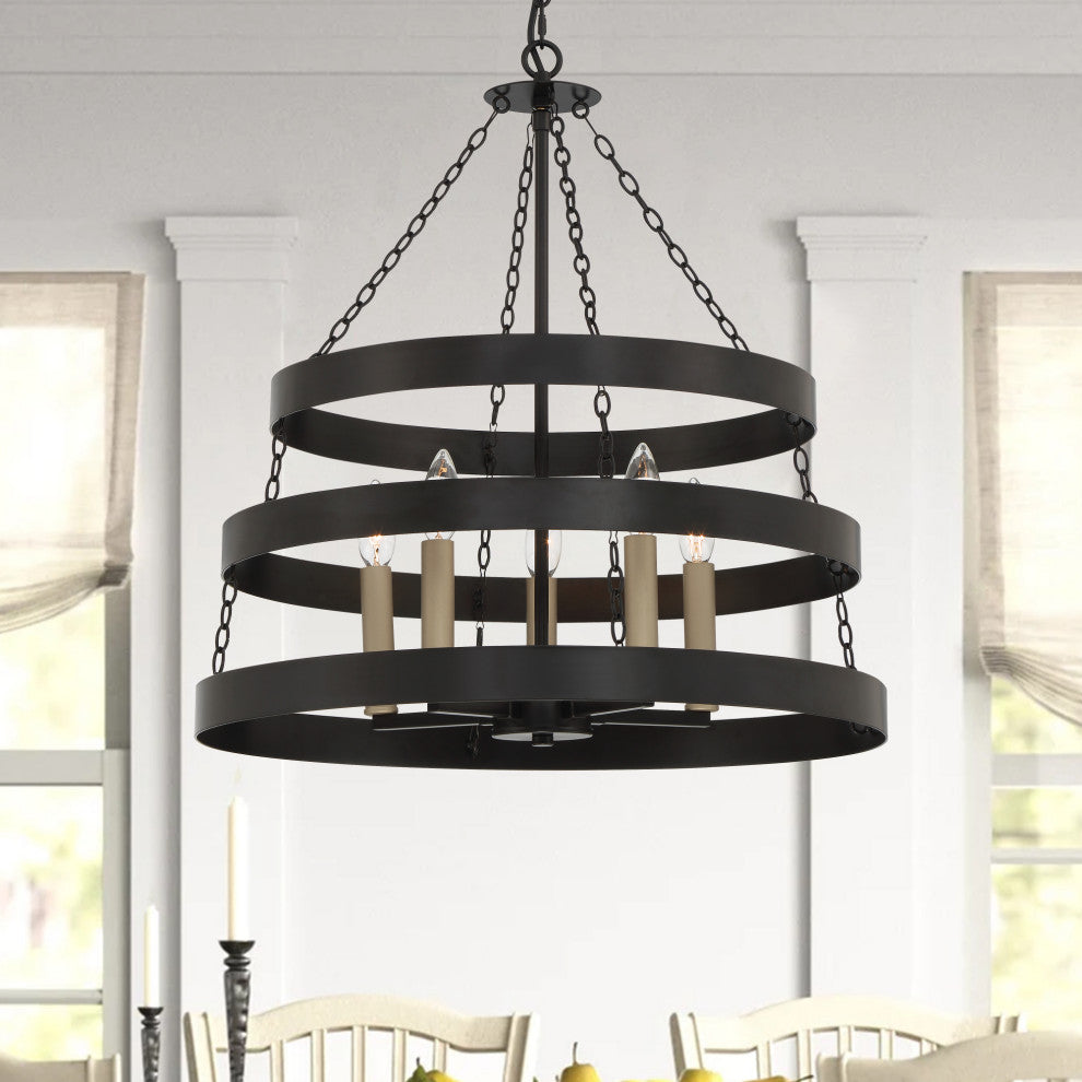 5-Light Candle Style Wagon Wheel Chandelier, Classic Black/Brass Dust