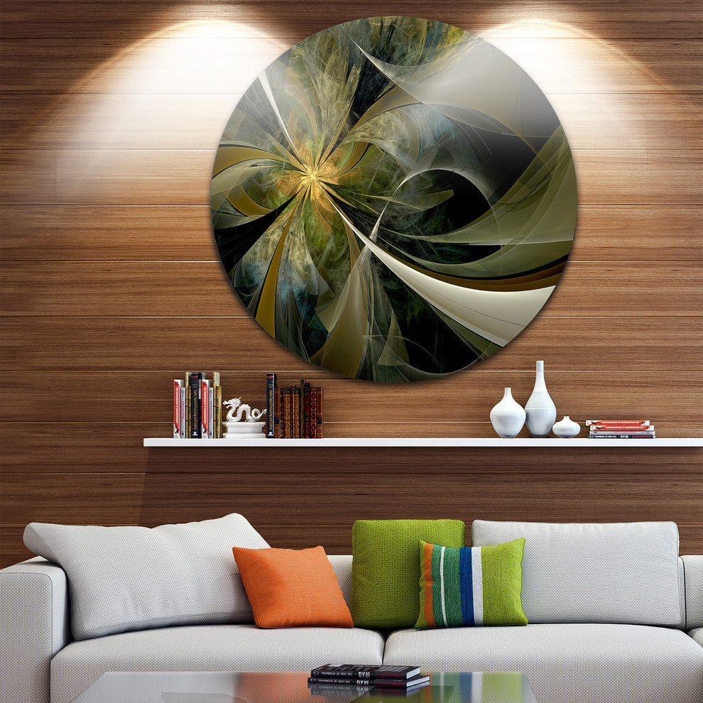 Gold And Silver Fractal Flower, Floral Round Wall Art, 11"