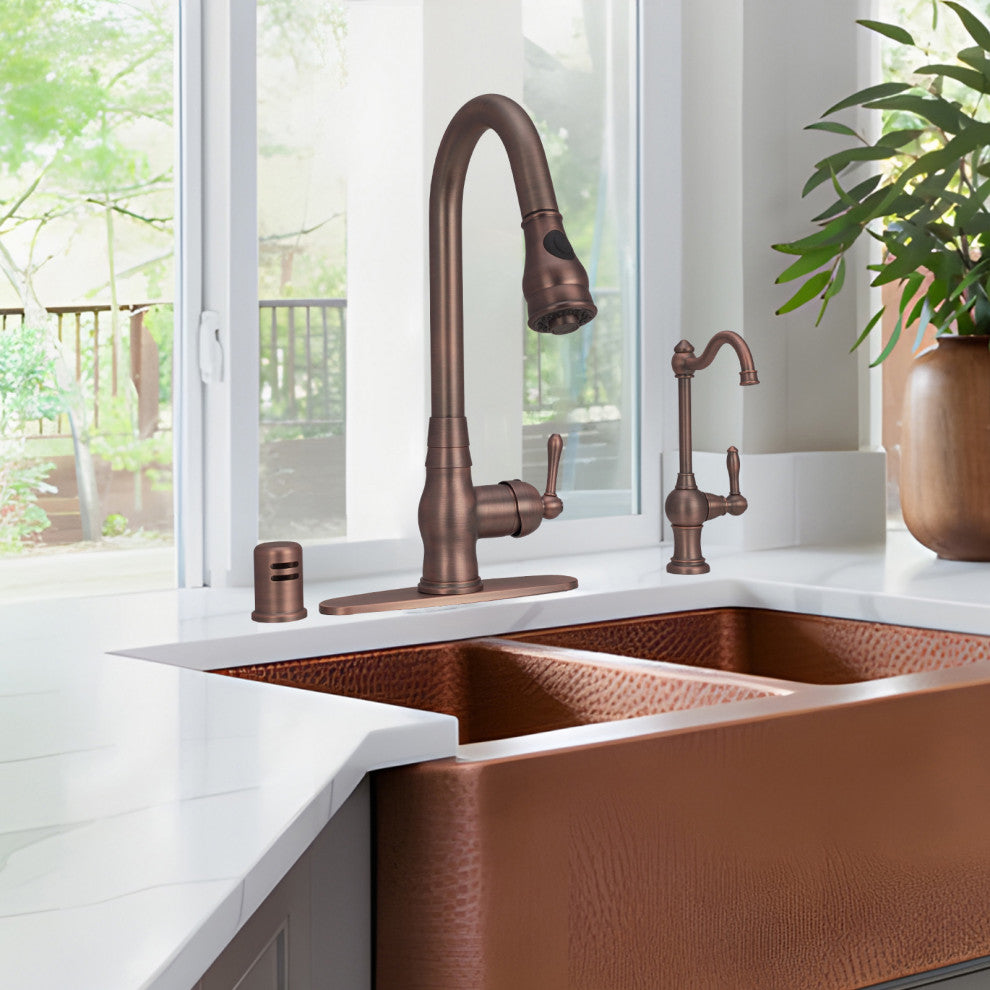 Pull Down Kitchen Faucet With Deck Plate, Single Level Solid Brass Sink Faucets,