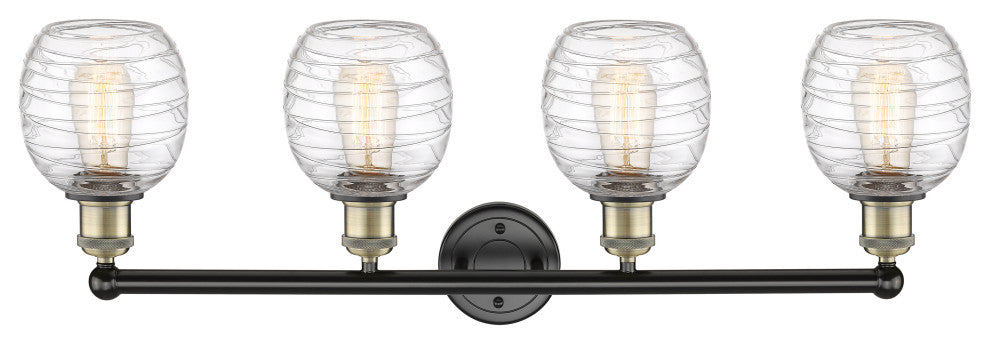 Belfast 4-Light 33" Bath Vanity Light, Black Antique Brass, Deco Swirl