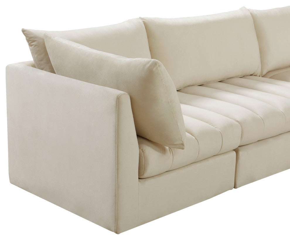 Jacob Velvet Upholstered 3-Piece Modular Sofa, Cream