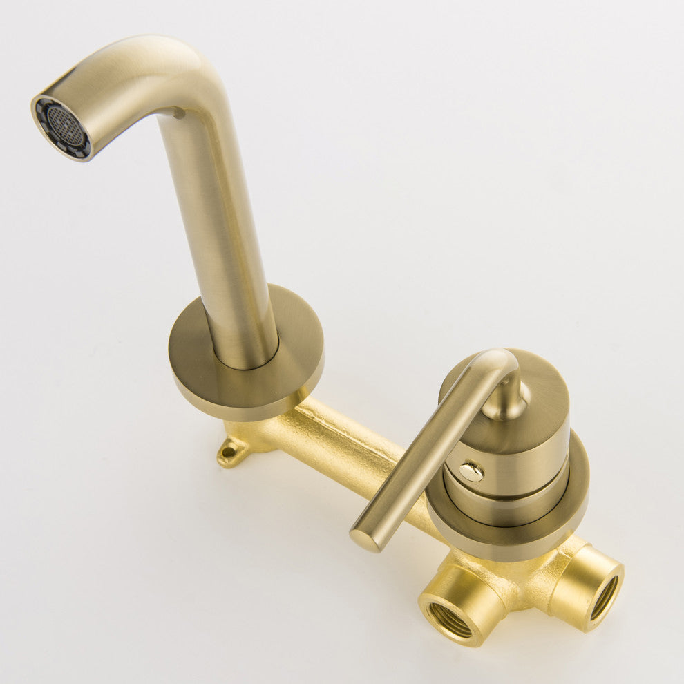 Single Handle Wall Mount Bathroom Faucet, Brushed Gold