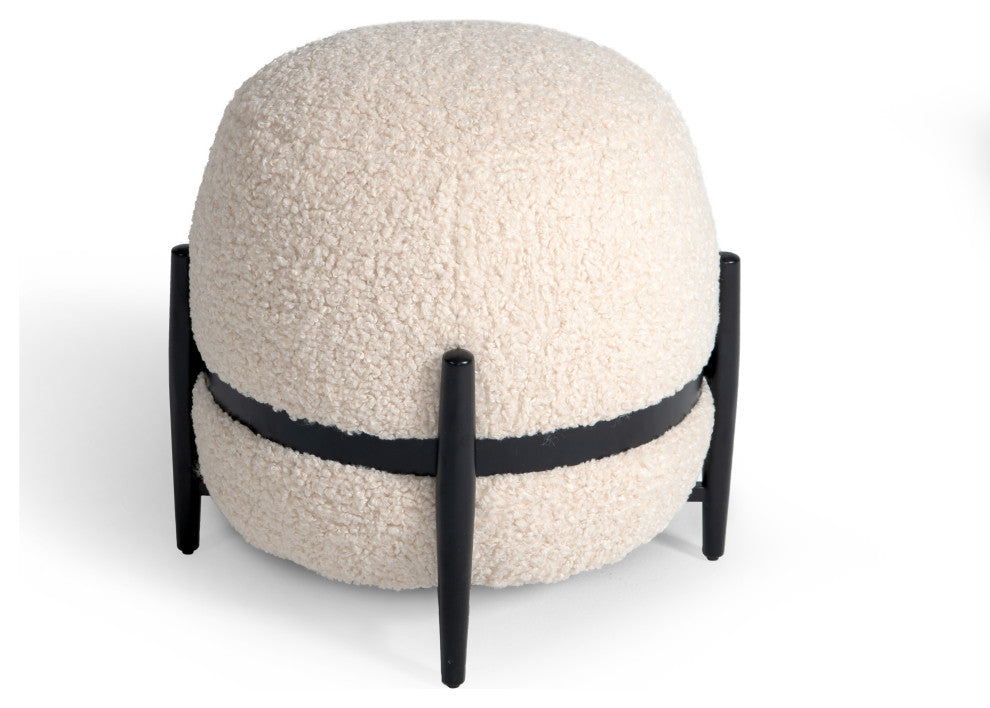 Divani Casa Fouston Contemporary White Sherpa Ottoman