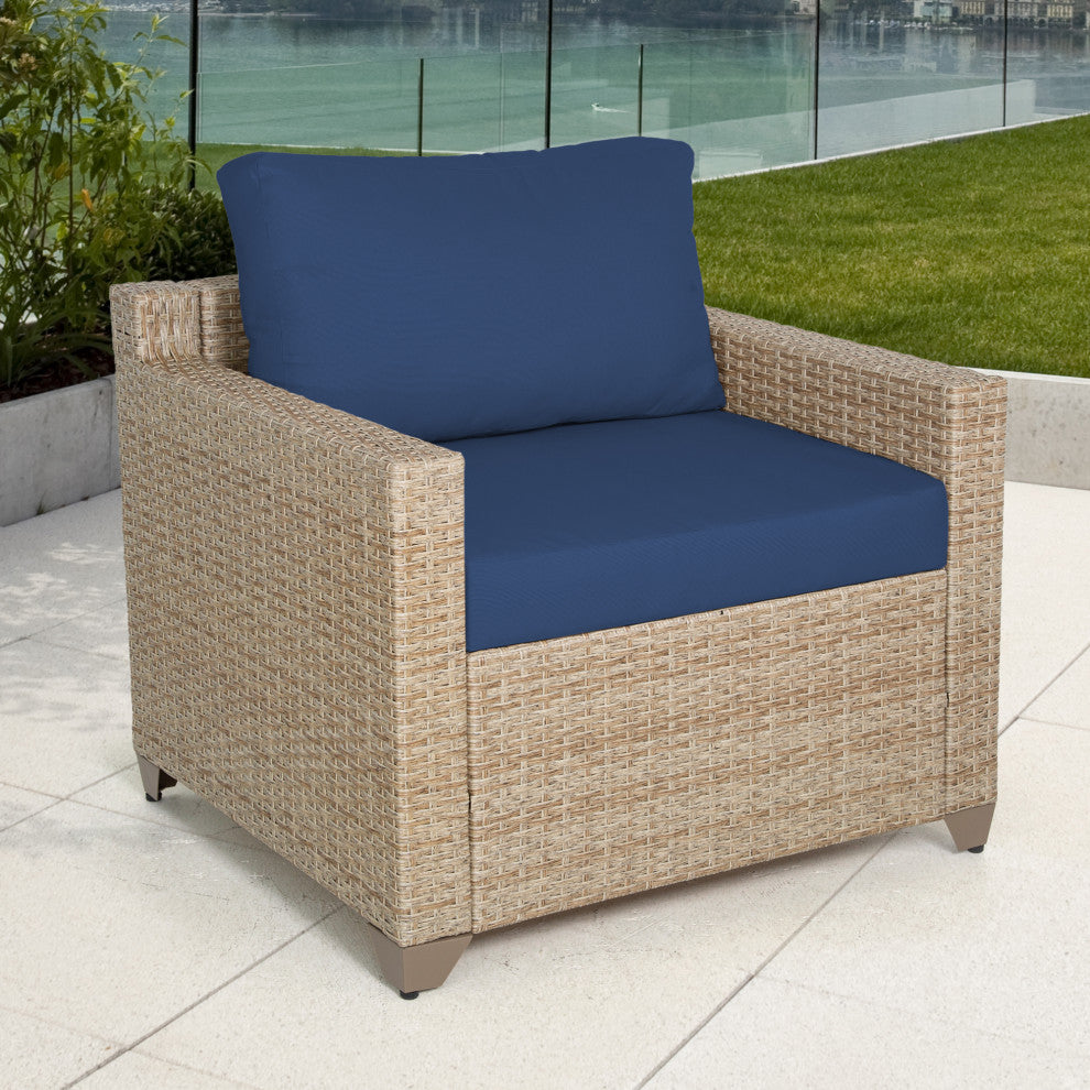 Maui Outdoor Club Chair, Natural Aged Wicker, Cobalt